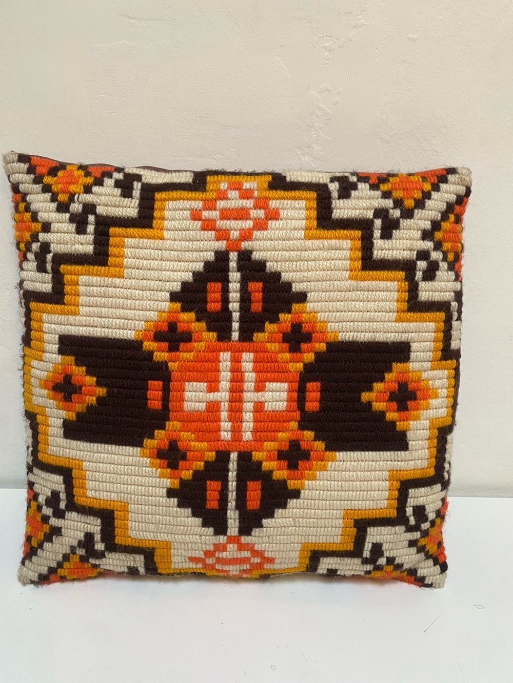 Embroidered Throw Pillow Handmade VINTAGE Nordic Aztec Southwest 15x15" Square